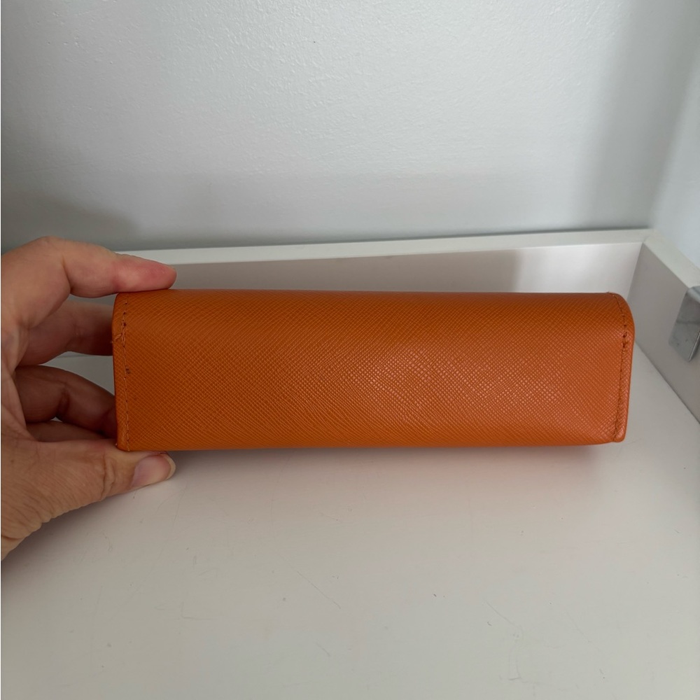2/$15 Tory Burch Orange Eyewear Case with Gold Logo - Picture 2 of 6
